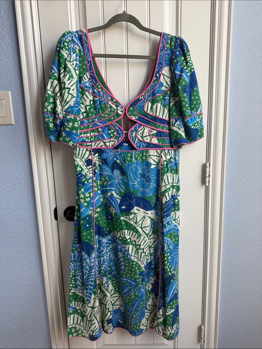 FARM Rio Blue, Green & Pink Floral Midi Dress